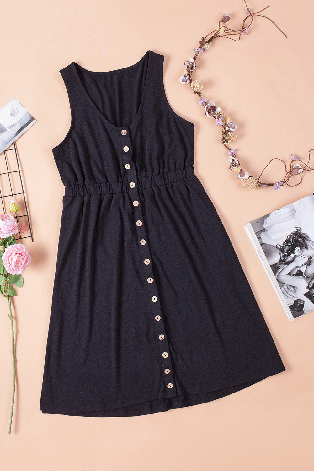 Mini vestido sin mangas con botones