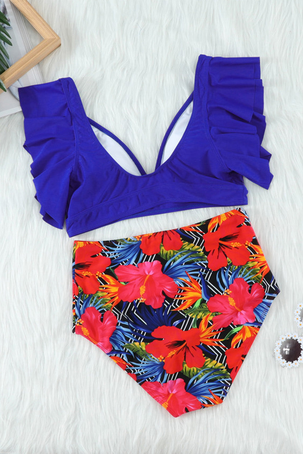 Sexy Floral Ruffle High Waist Bikini Swimsuit