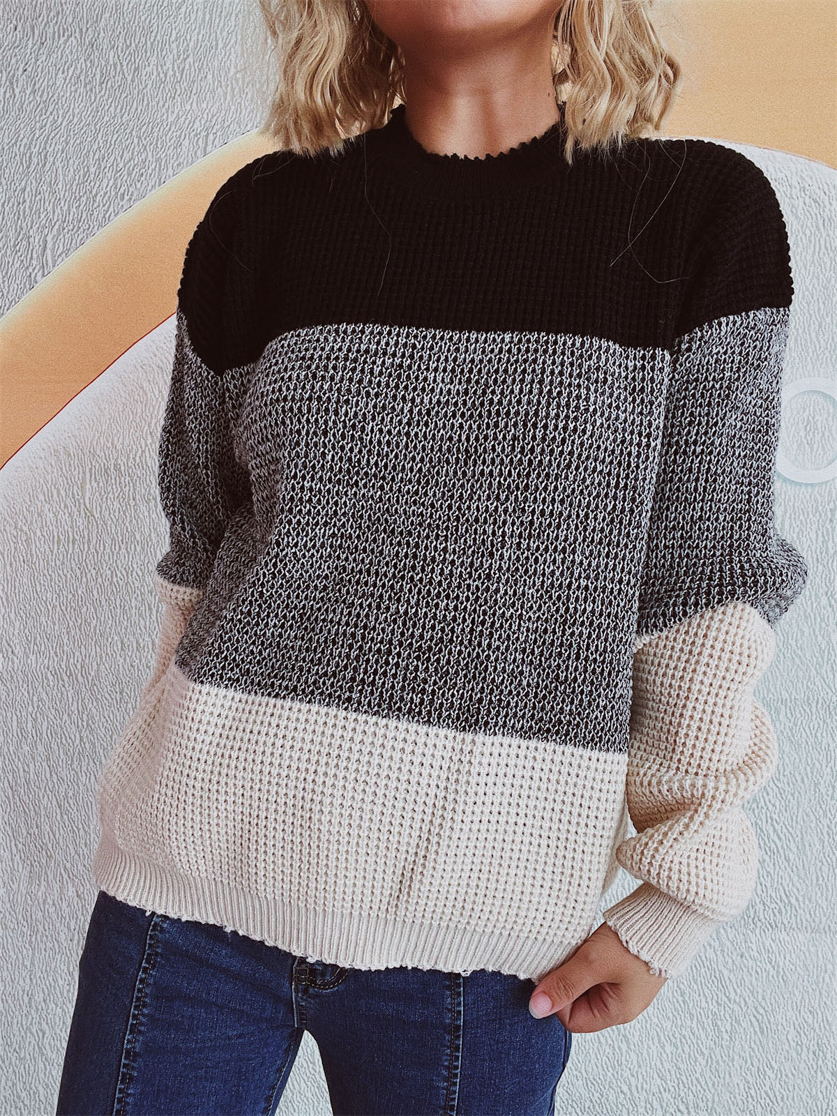 Color Block Long Sleeve Sweater