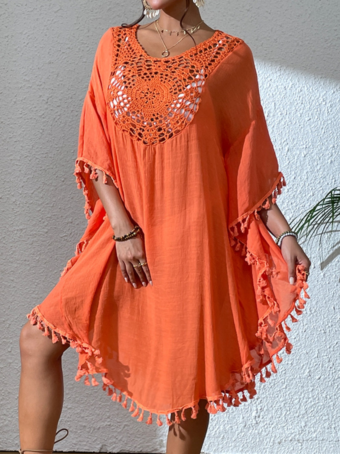 Tassel Cutout Scoop Neck Cover-Up Dress