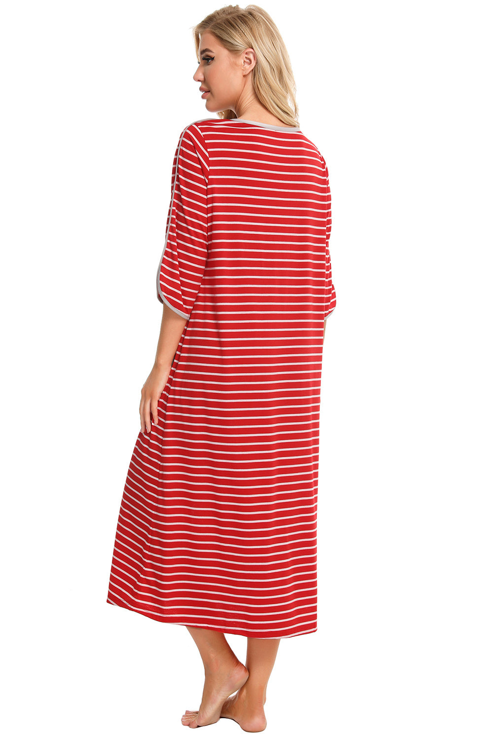 Round Neck Three-Quarter Sleeve Midi Night Dress