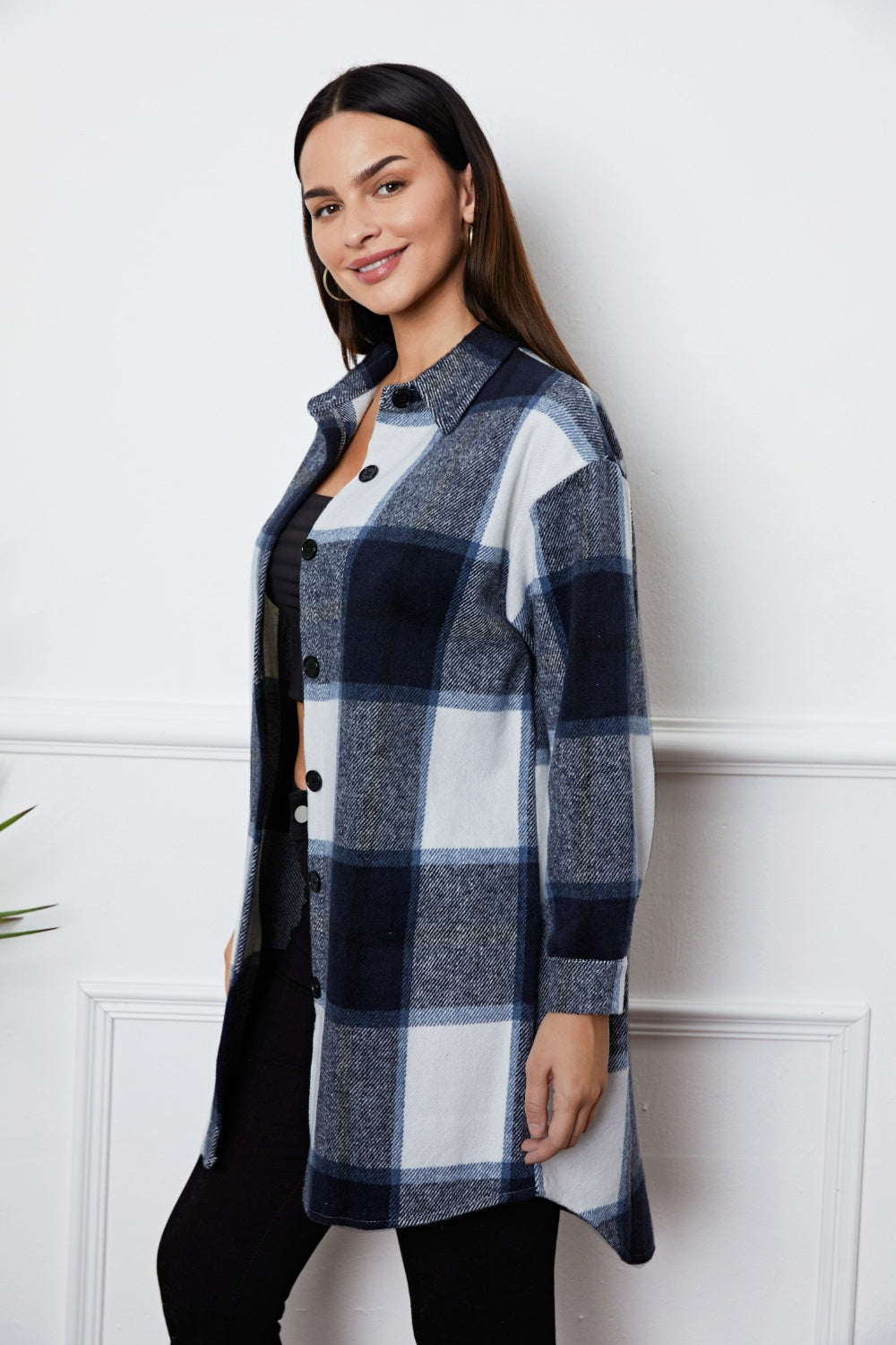 Plaid Button Up Collared Neck Outerwear