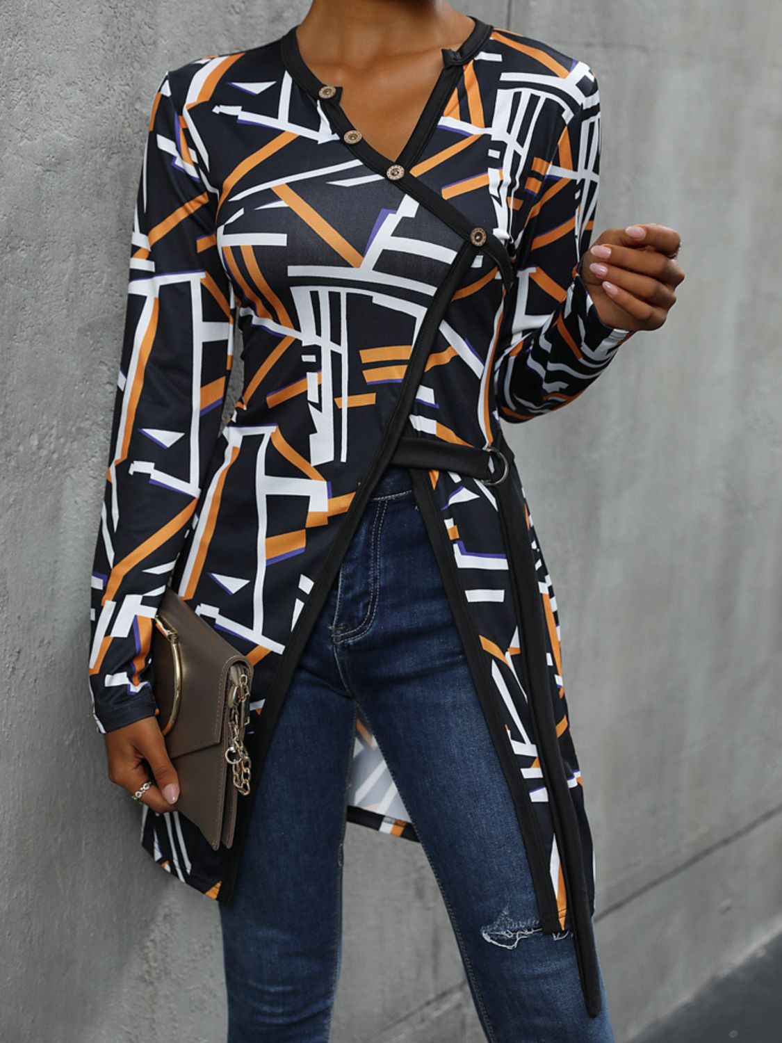 Geometric Surplice Long Sleeve T-Shirt