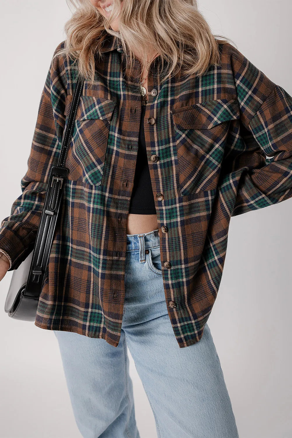 Plaid Button Up Long Sleeve Jacket