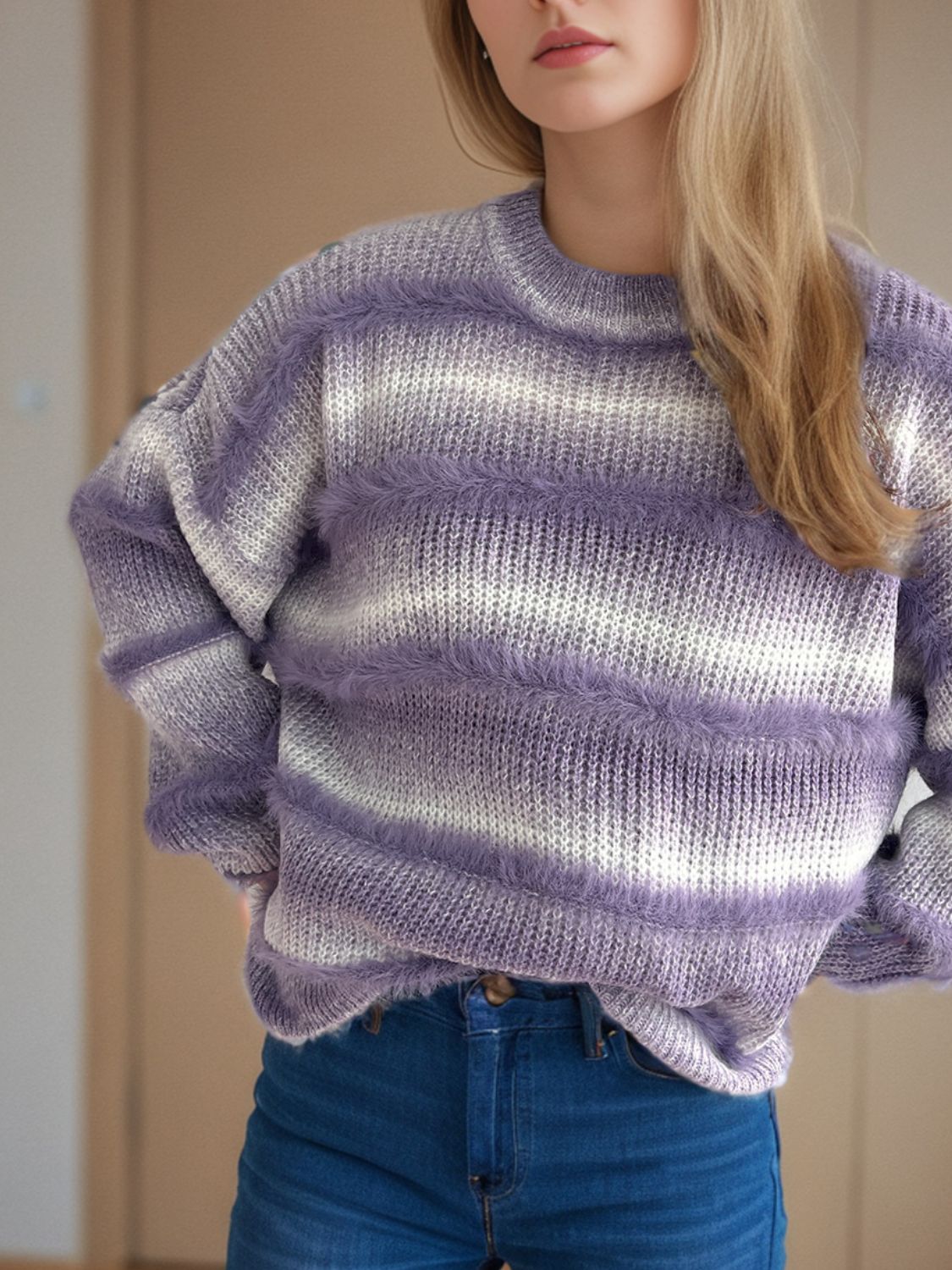 Gradient Round Neck Dropped Shoulder Sweater