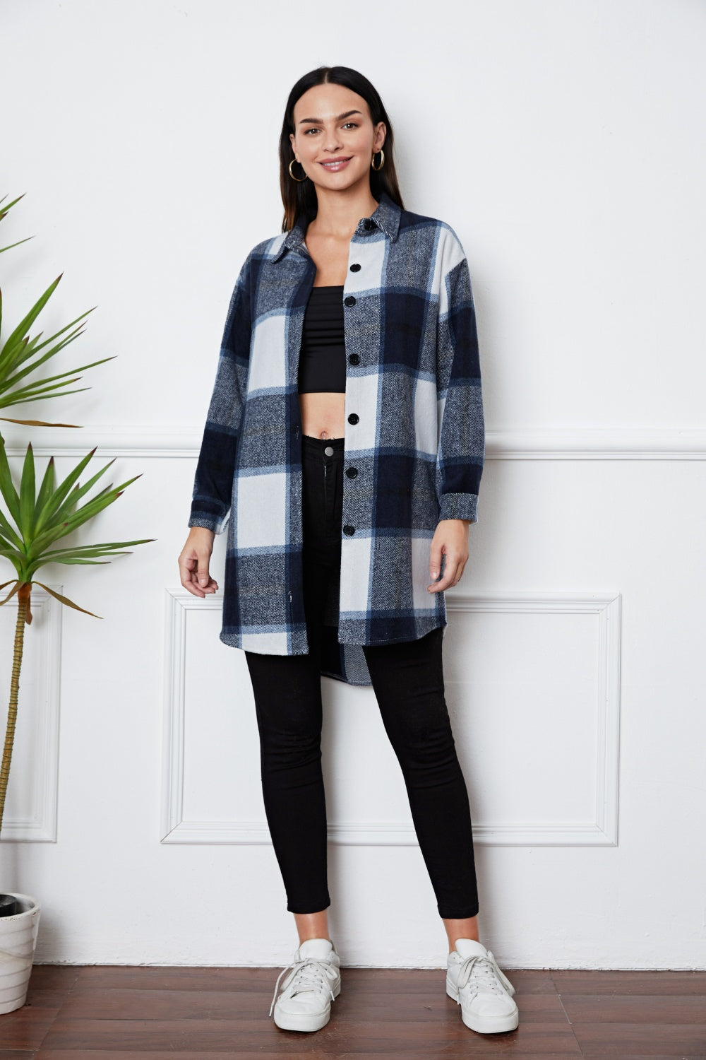 Plaid Button Up Collared Neck Outerwear