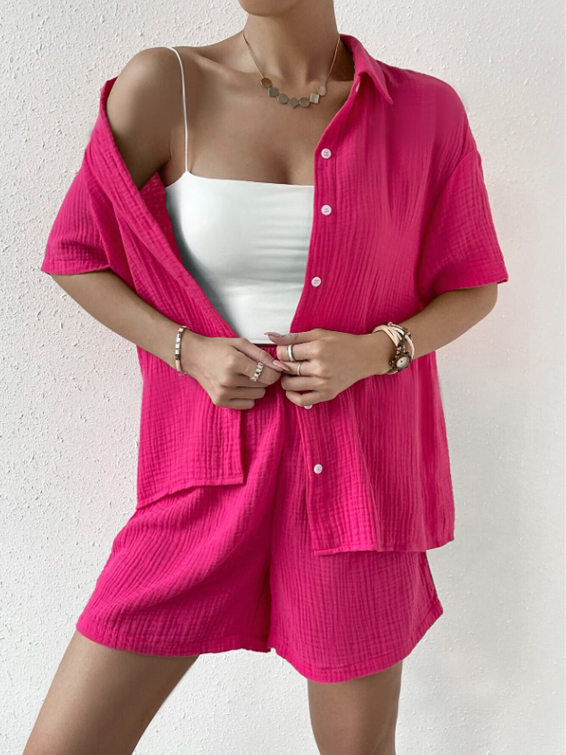 Button Up Half Sleeve Top and Shorts Set