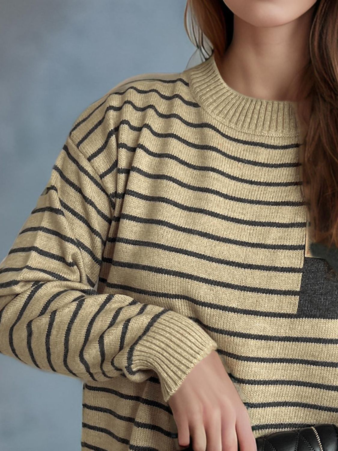 Striped Mock Neck Long Sleeve Sweater