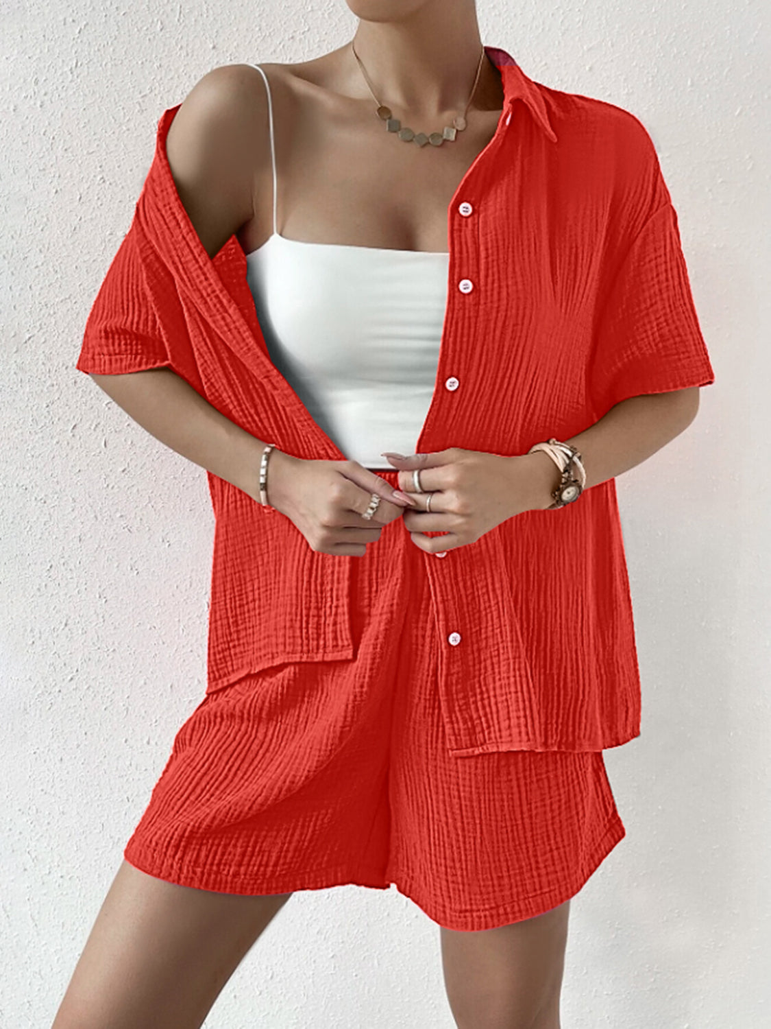 Button Up Half Sleeve Top and Shorts Set