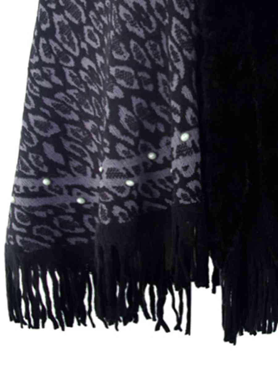 Leopard Fringe Hem Poncho