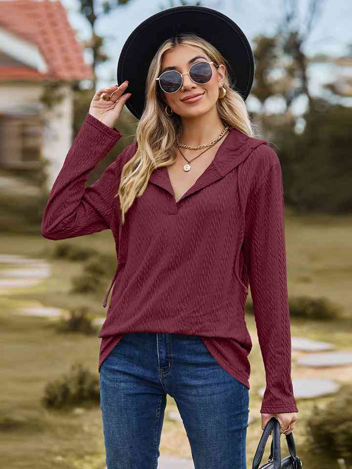 Cable-Knit Hooded Blouse