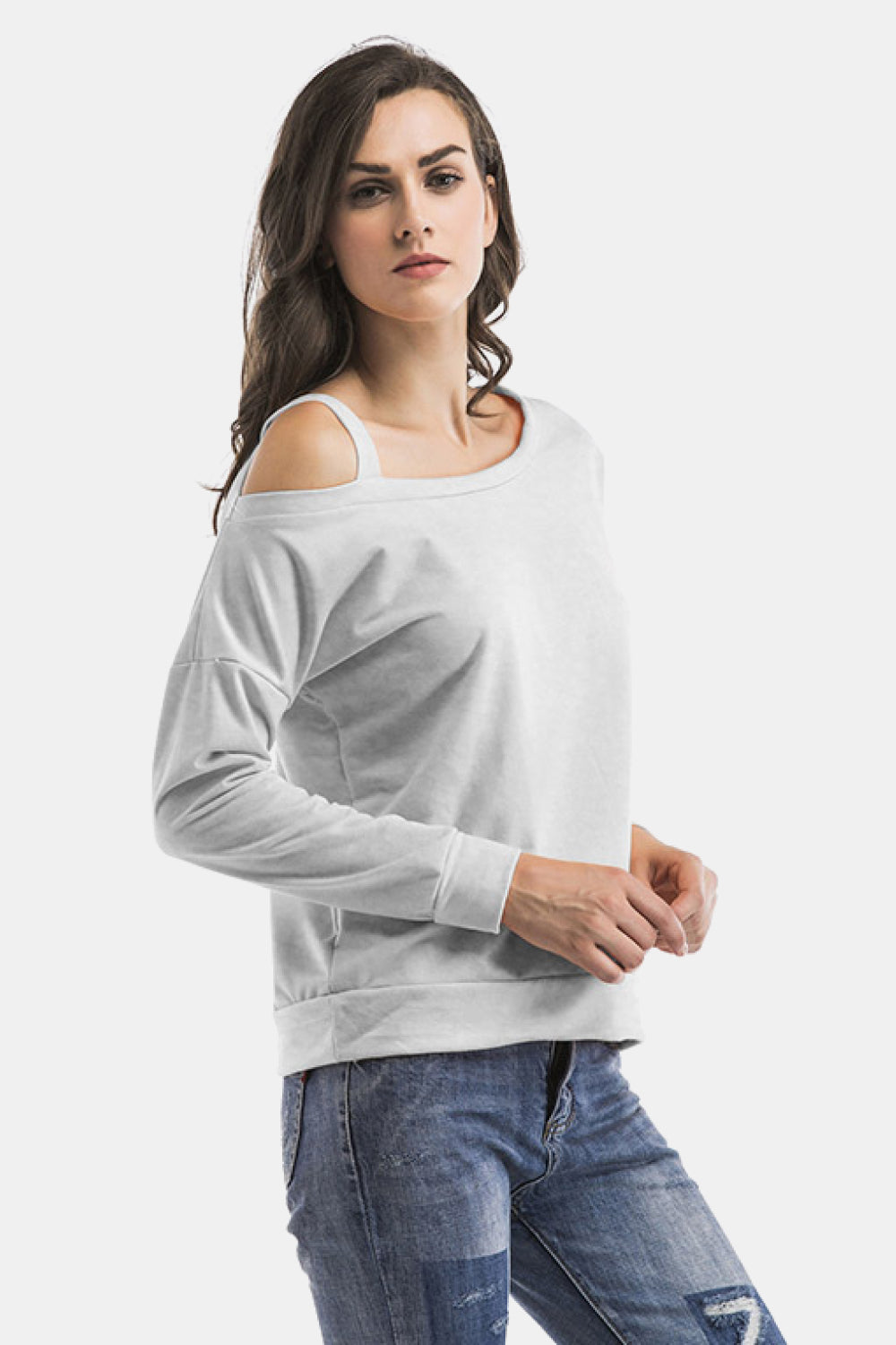 Cold-Shoulder Asymmetrical Neck Sweatshirt