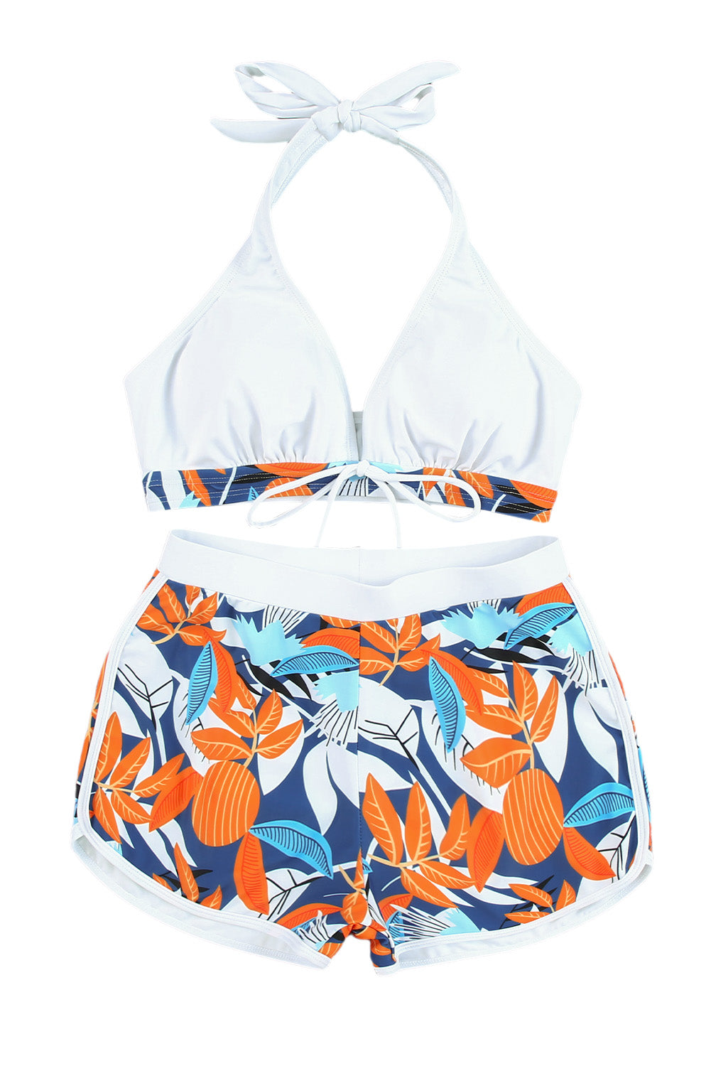 Tropical Leaf Print Tie Two Piece Swimsuit