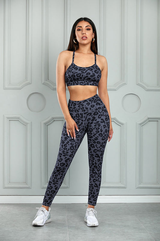 Conjunto de sujetador y leggings deportivos de leopardo