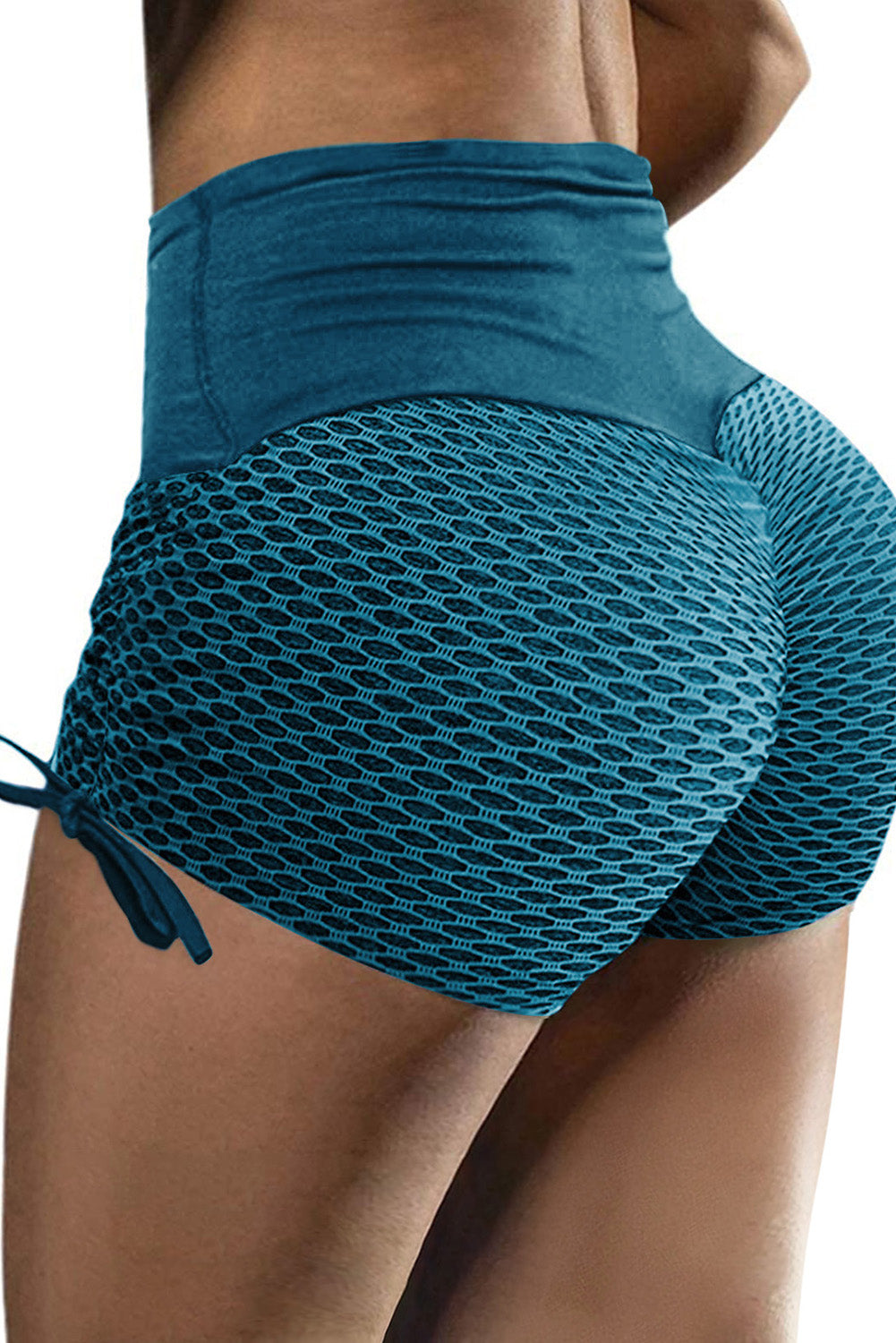 Short taille haute anti-cellulite froissé avec cordon de serrage