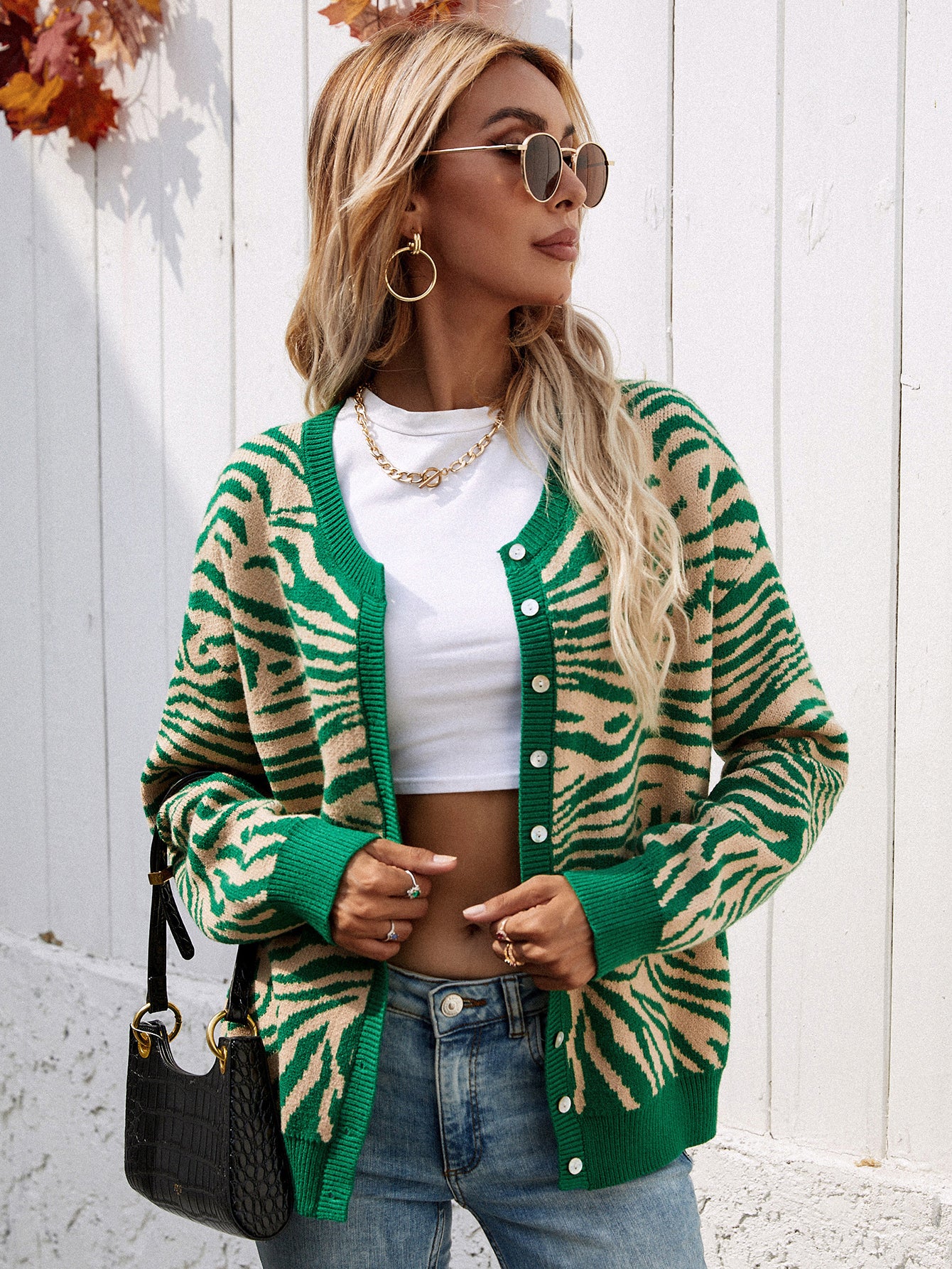 Woven Right Zebra Print Button Down Cardigan