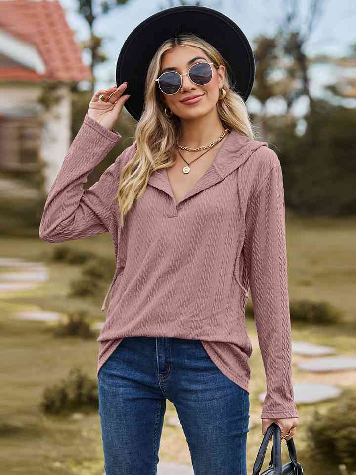 Cable-Knit Hooded Blouse