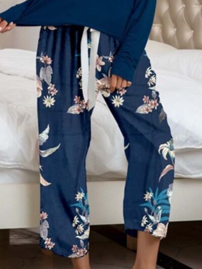 Round Neck Top and Printed Pants Lounge Set