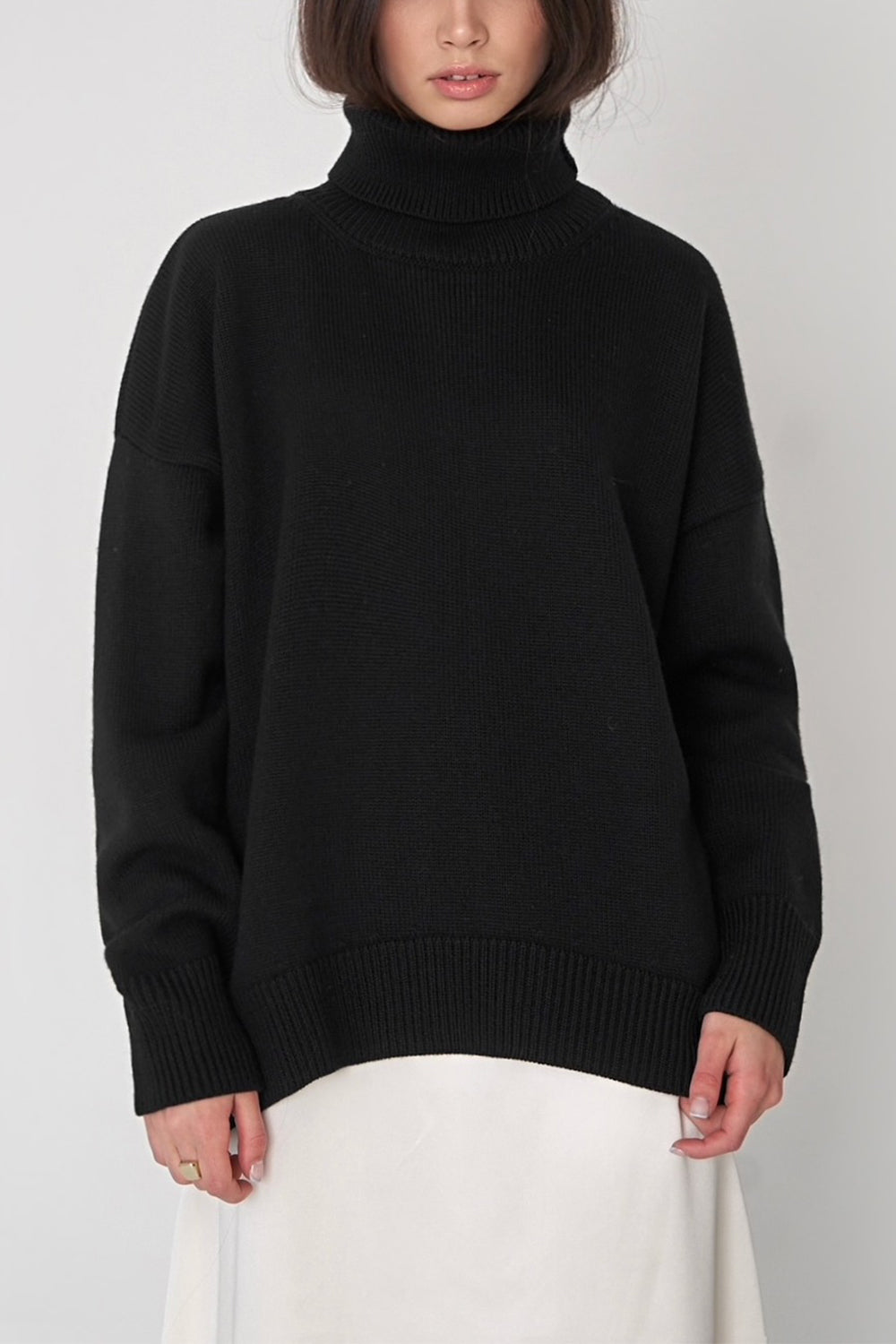 Turtle Neck Dropped Shoulder Sweater