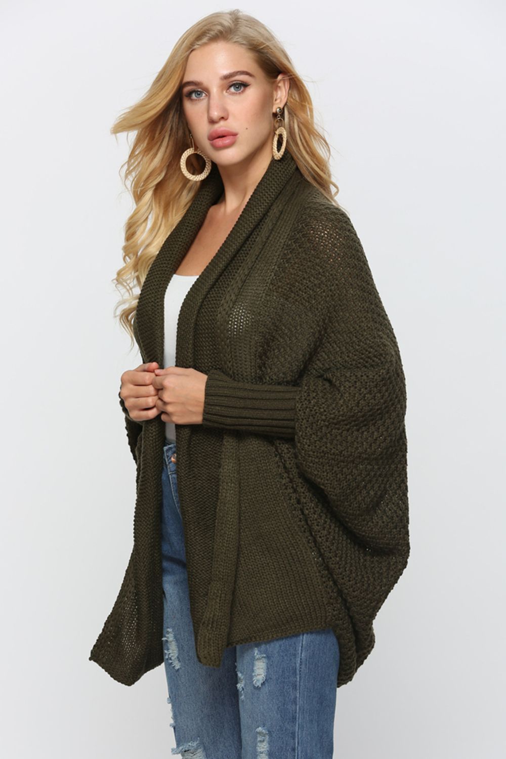 Open Front Dolman Sleeve Longline Cardigan