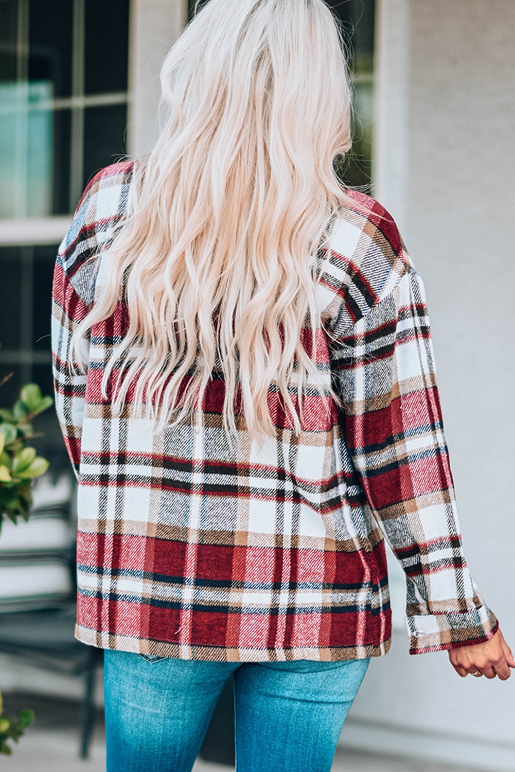 Veste chemise boutonnée à carreaux avec poches poitrine