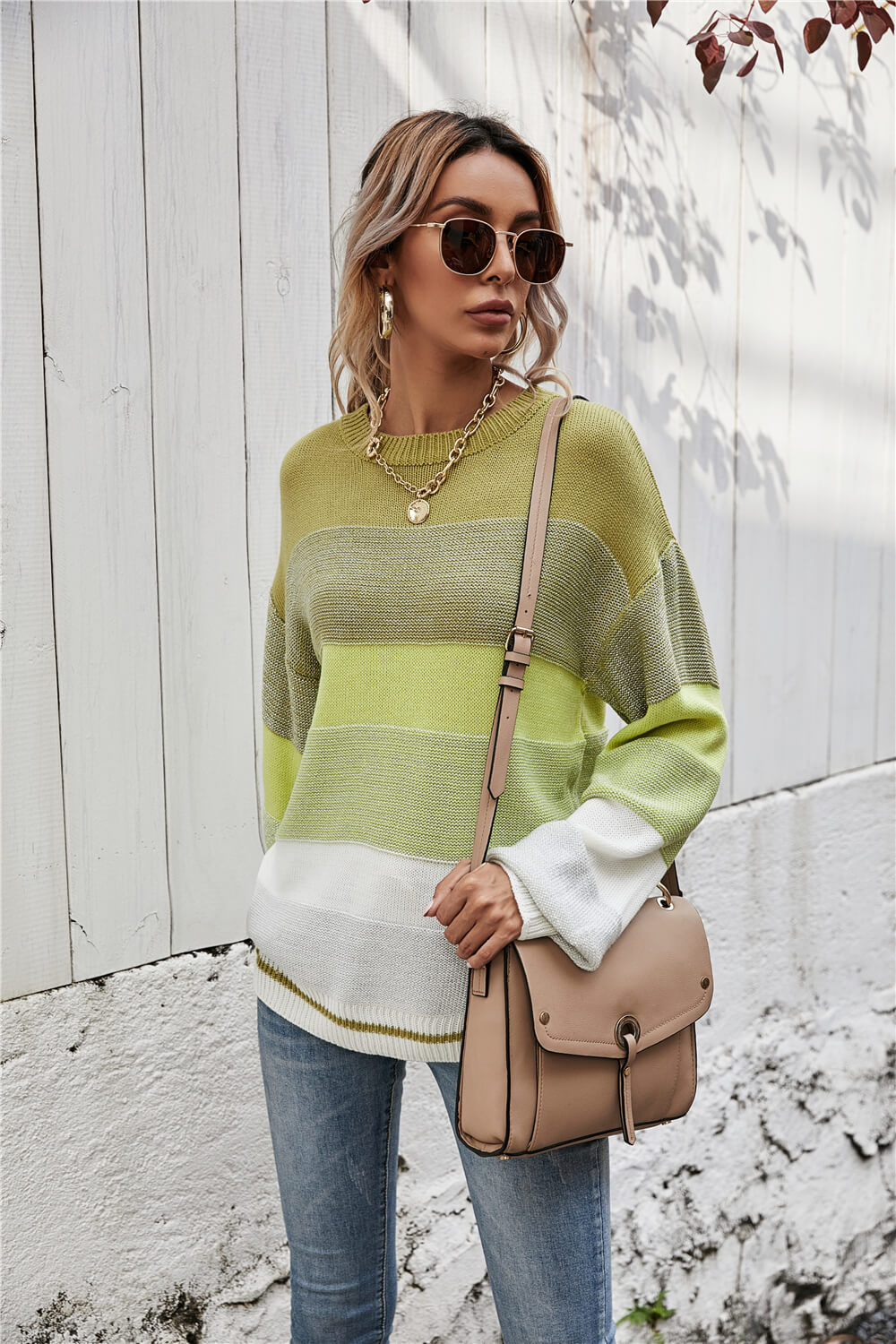 Striped Ribbed Trim Sweater