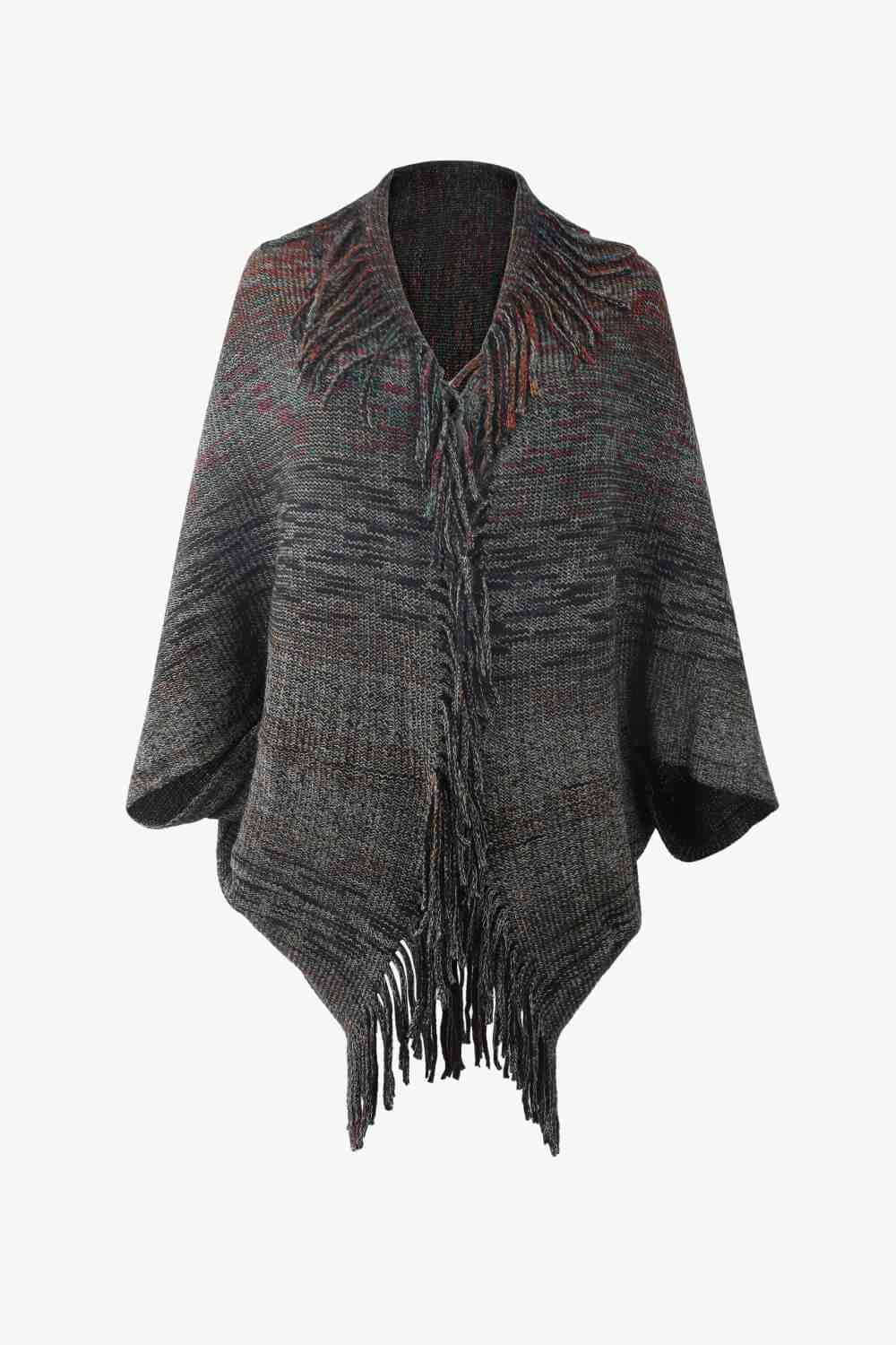 Multicolored Fringe Trim Poncho