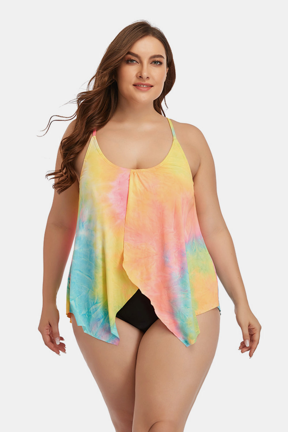 Ensemble de maillot de bain deux pièces tie-dye à encolure dégagée de grande taille