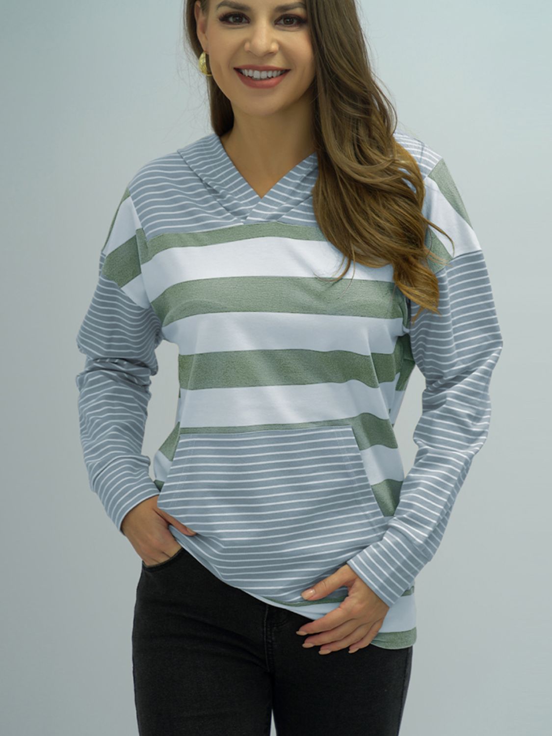 Full Size Striped Long Sleeve Hoodie