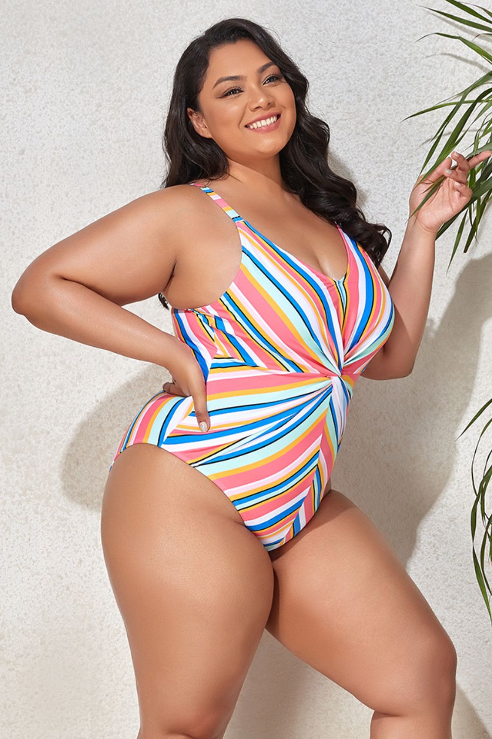 Maillot de Bain Une Pièce Rayé de Grande Taille