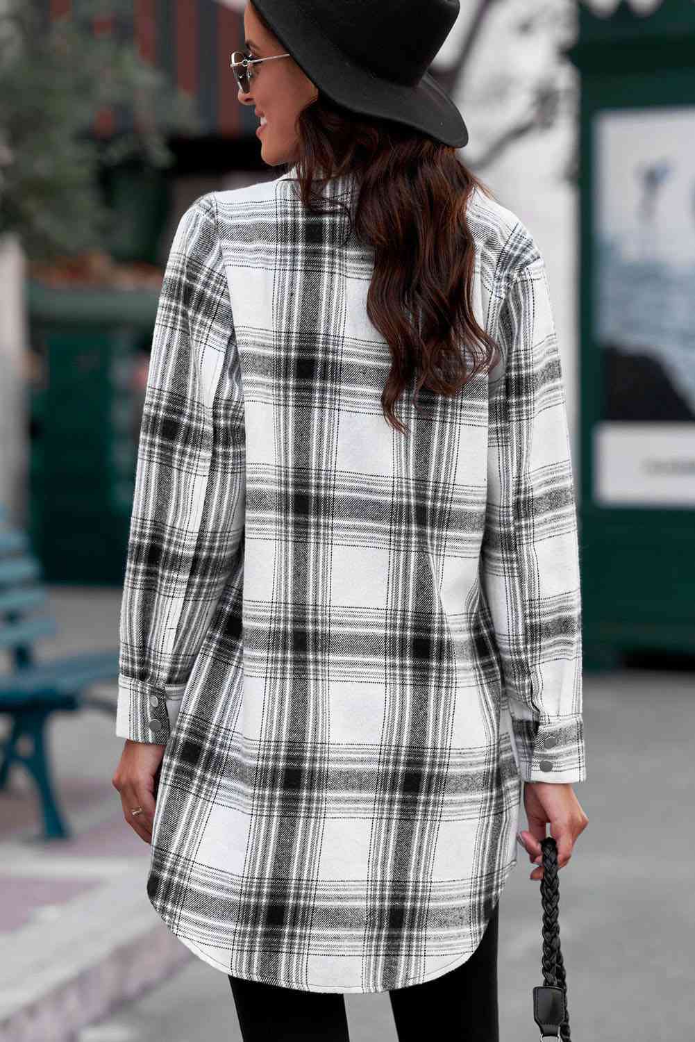 Plaid Button-Up Longline Shirt Jacket