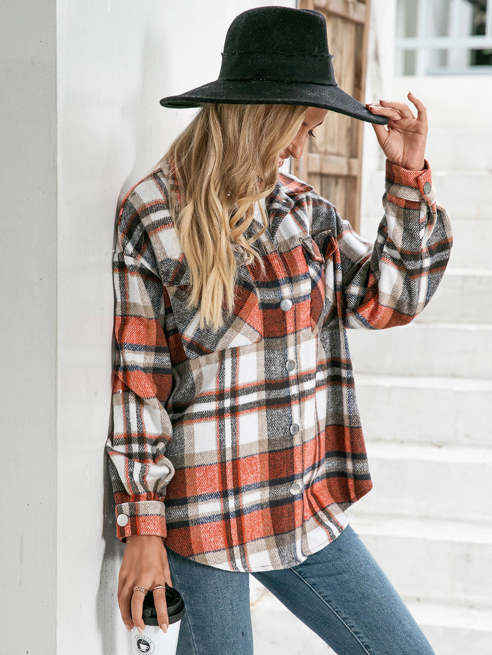 Meet You Outside Plaid Button Down Curved Hem Shacket