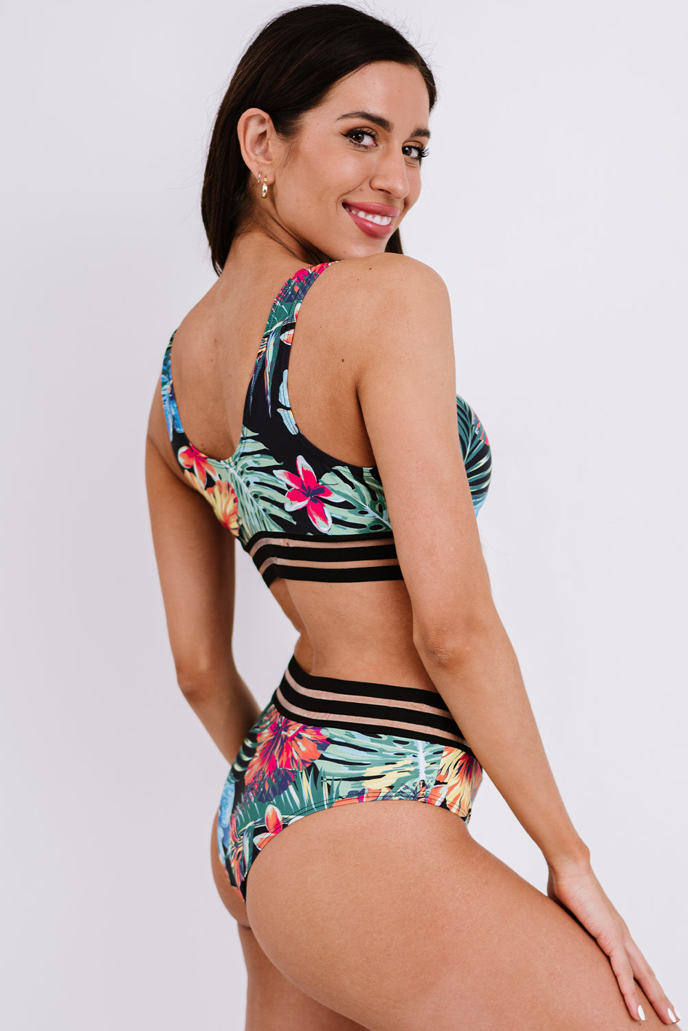 Conjunto de bikini de rayas florales