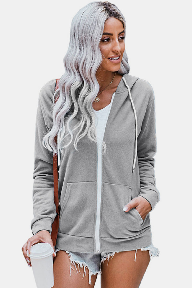 Solid Pocket Zipper Hoodie