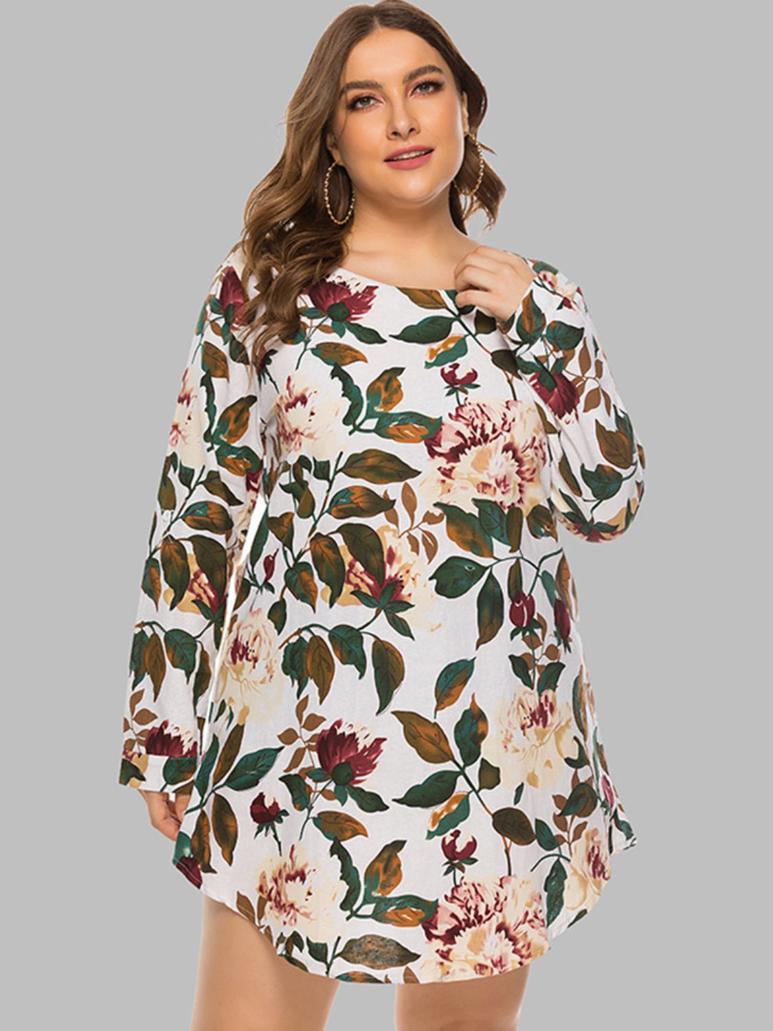 Full Size Floral Long Sleeve Mini Dress