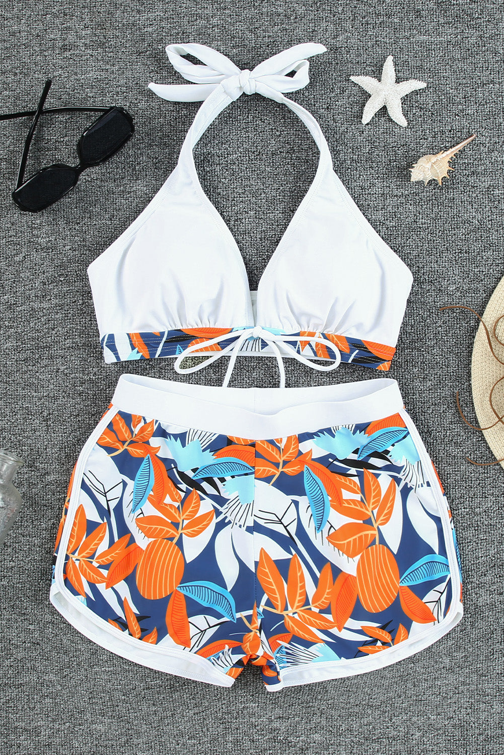 Tropical Leaf Print Tie Two Piece Swimsuit