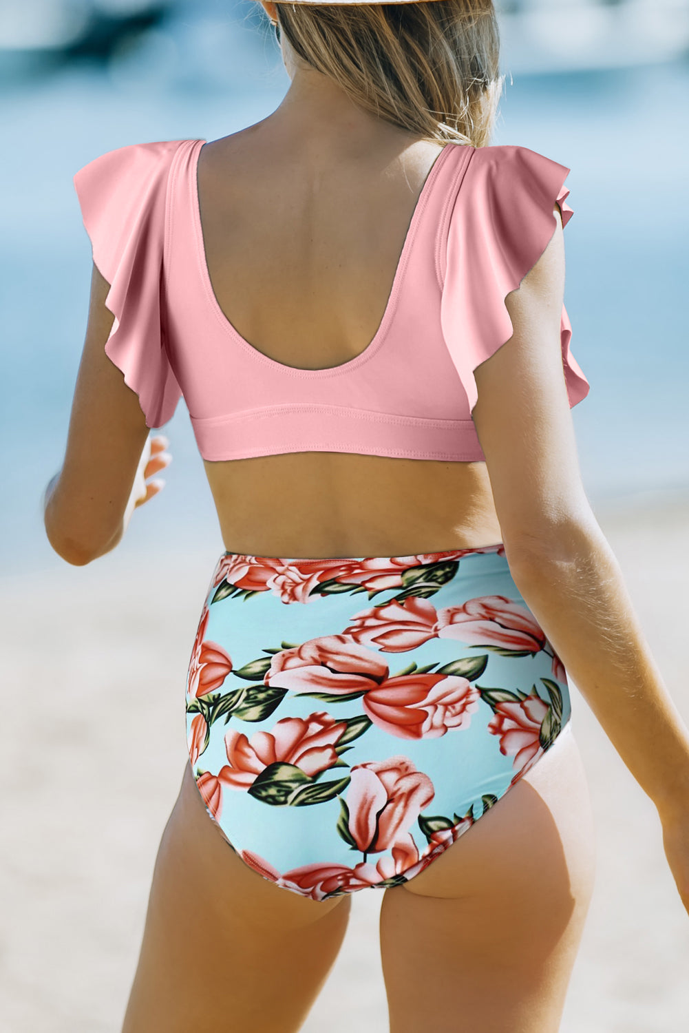 Sexy Floral Ruffle High Waist Bikini Swimsuit