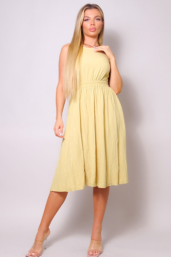 Sleeveless Back Cutout Linen Midi Dress