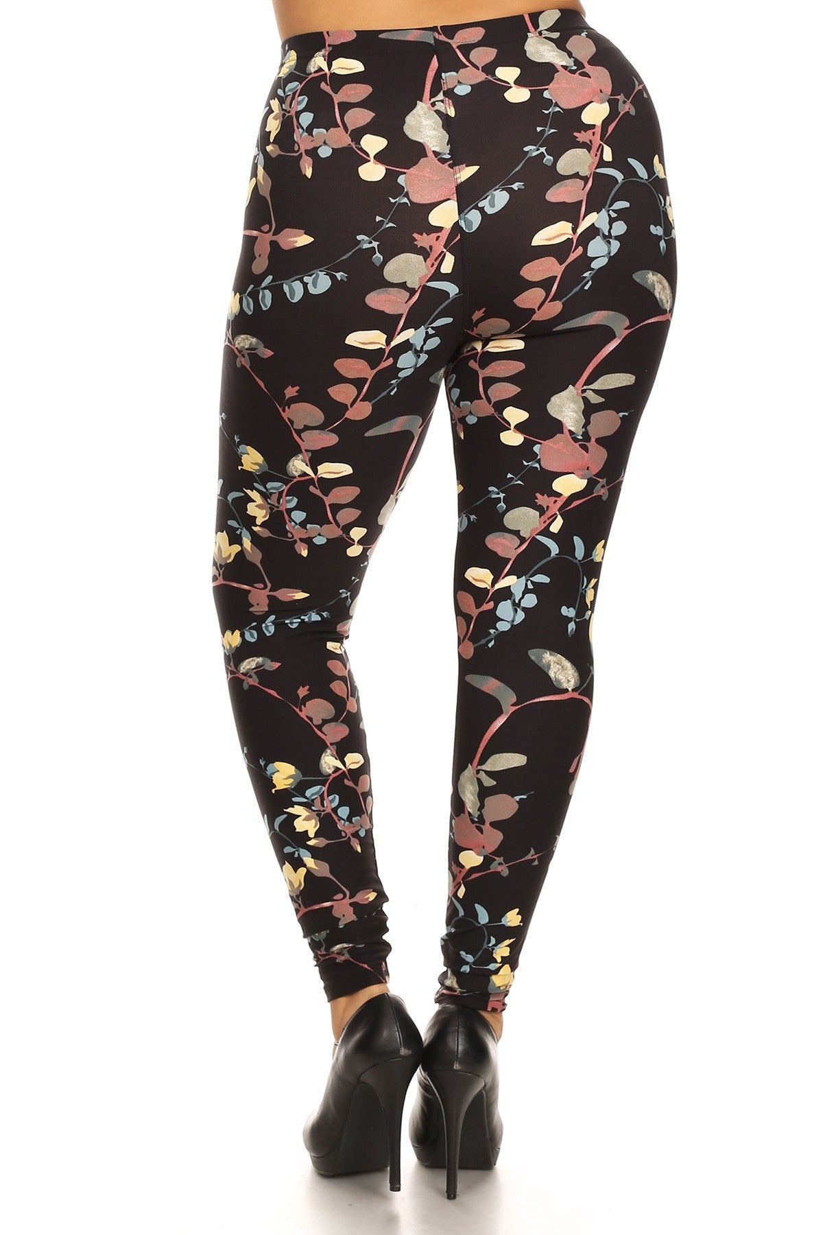 Imprimé floral grande taille, leggings pleine longueur dans un style ajusté avec une taille haute à bandes