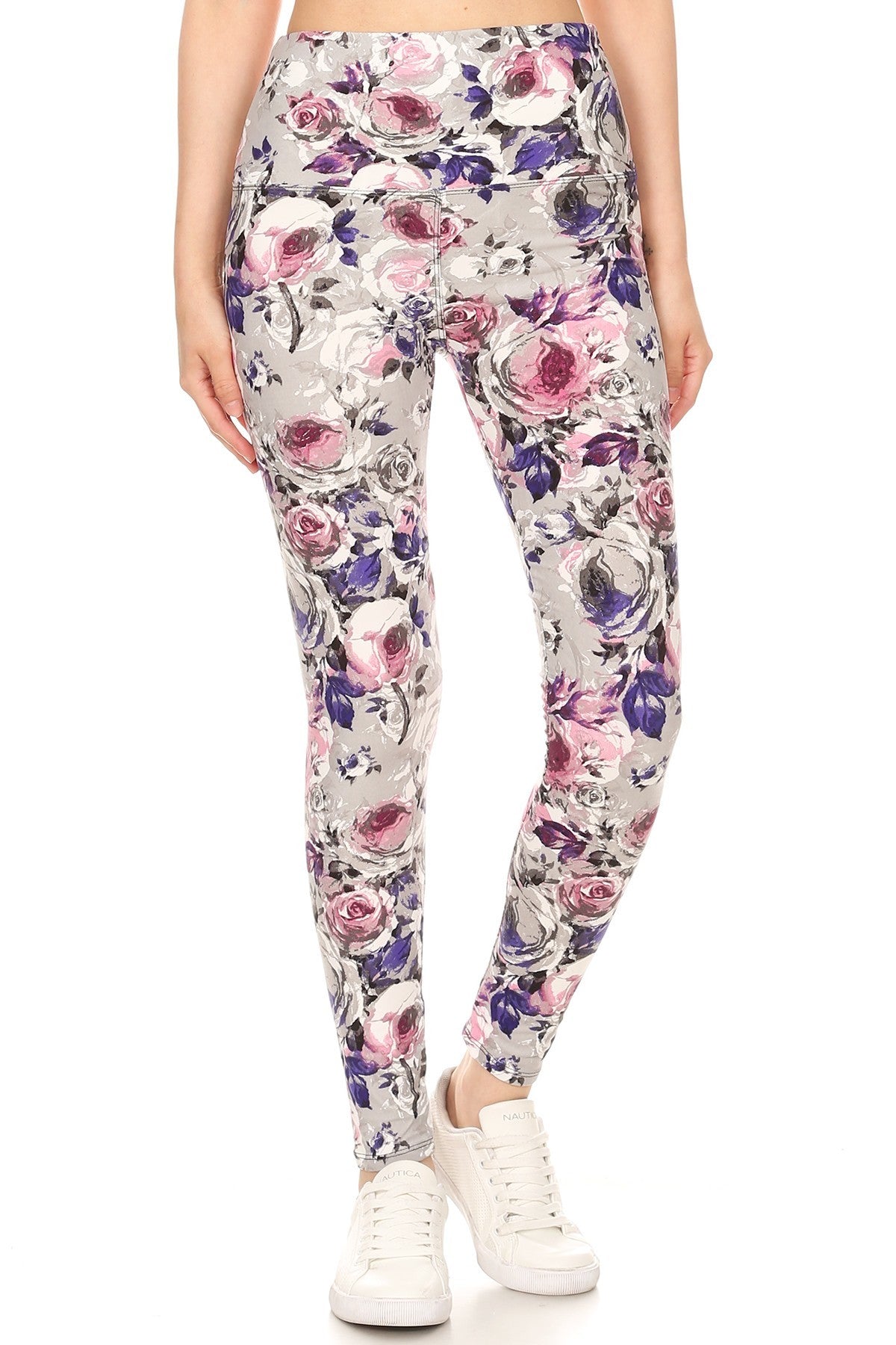 Legging en tricot imprimé floral doublé de style yoga de 5 pouces de long avec taille haute