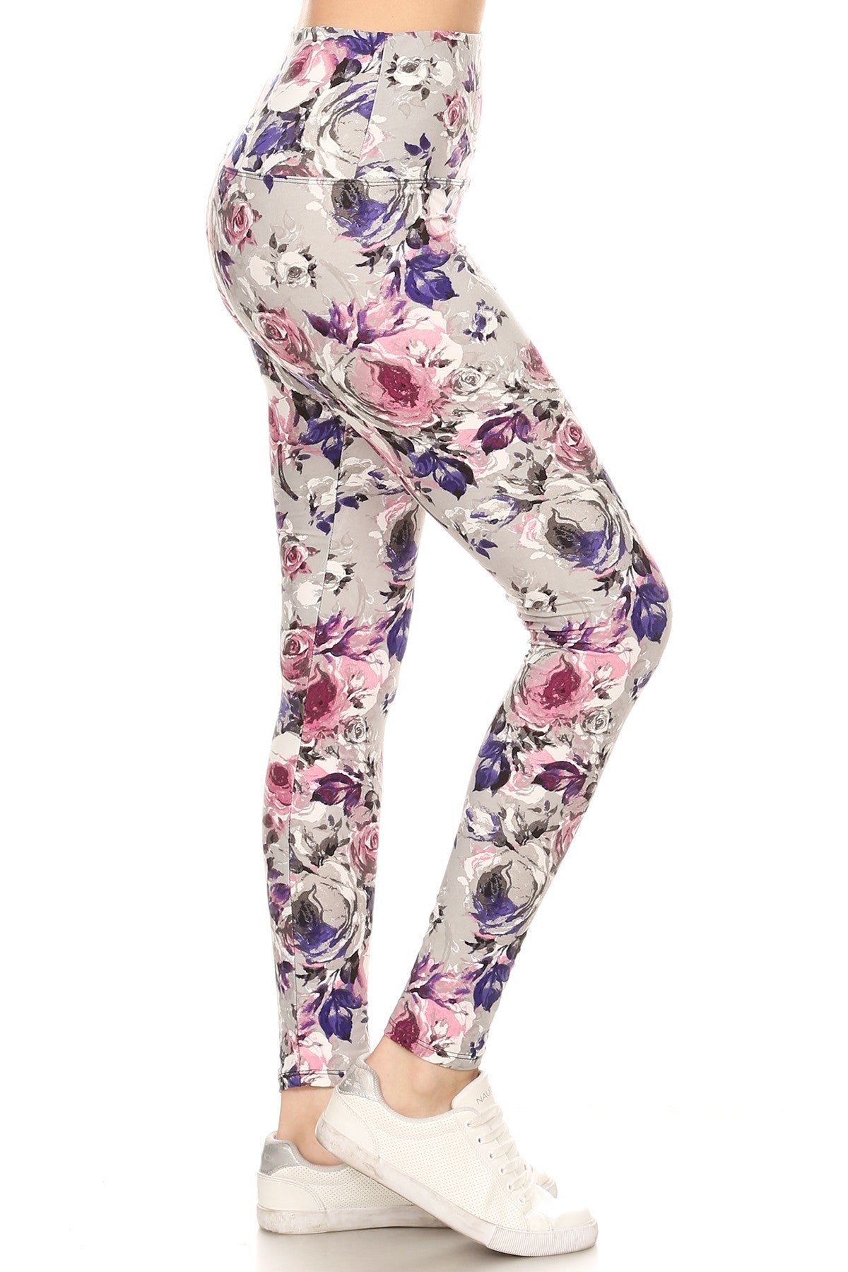 Legging en tricot imprimé floral doublé de style yoga de 5 pouces de long avec taille haute