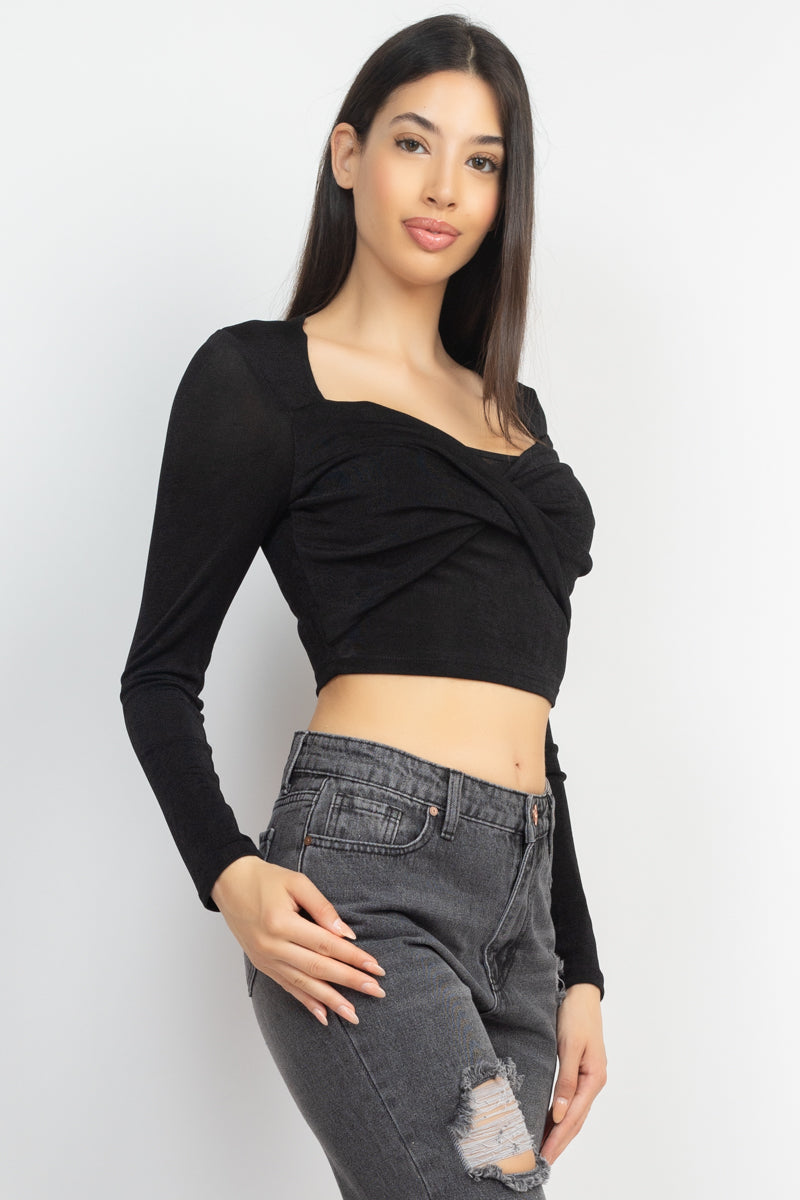 Twisted Velvety Long Sleeve Crop Top