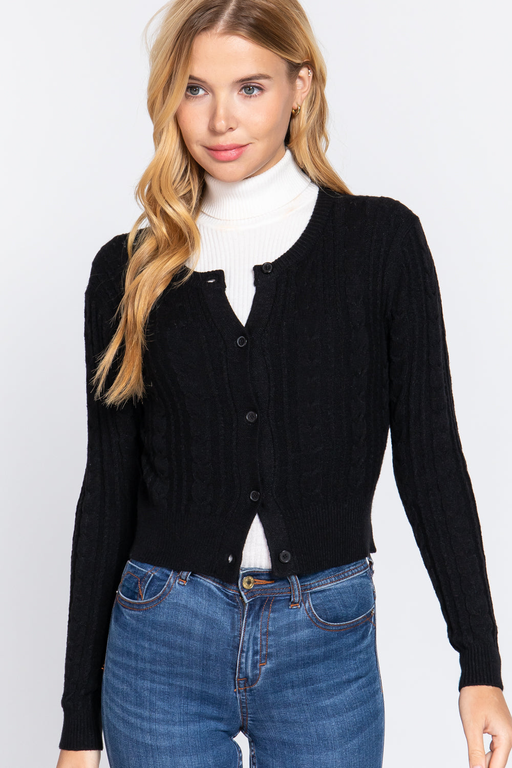 Crew Neck Cable Sweater Cardigan