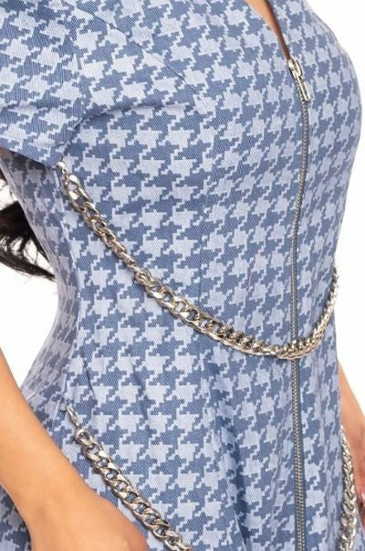 Houndstooth Chain-belt Dress