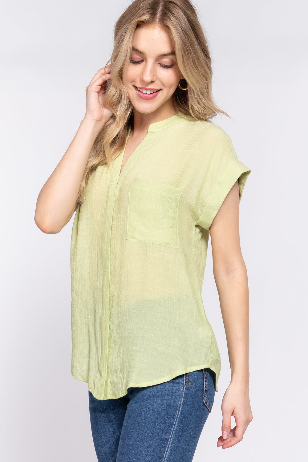 Dolman Slv Button Down Woven Top