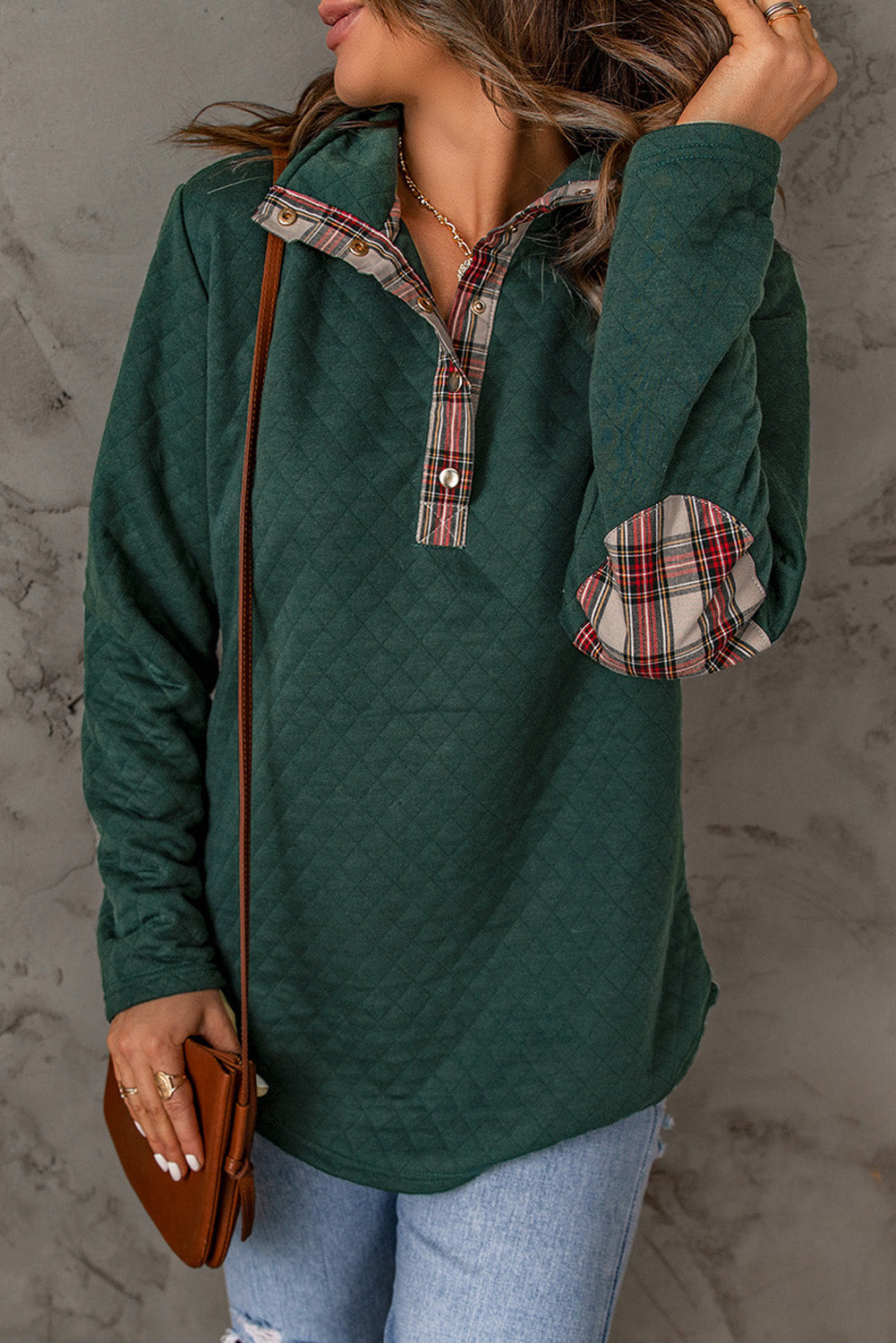 Plaid Snap Down Sweatshirt