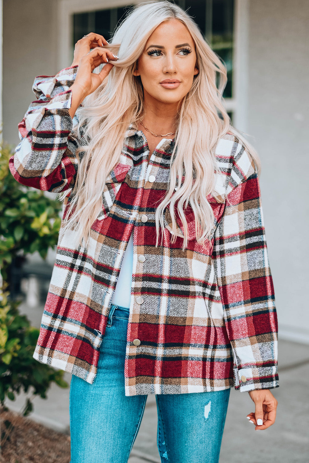 Veste chemise boutonnée à carreaux avec poches poitrine