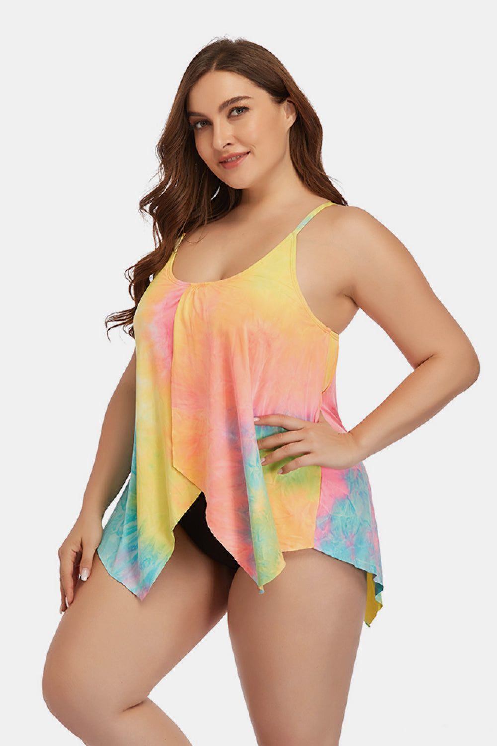 Plus Size Tie-Dye Scoop Neck Two-Piece Swim Set