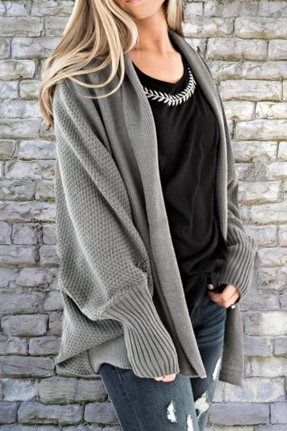 Open Front Dolman Sleeve Longline Cardigan