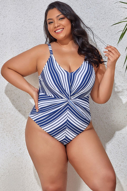 Maillot de Bain Une Pièce Rayé de Grande Taille